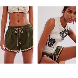Free People White and Black Floral Tank Top Sz xl/shorts Sz M